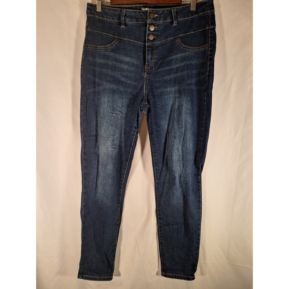 Refuge Women 12 Dark Wash High Rise Skinny Jeans Button Fly Stretch Denim Blue